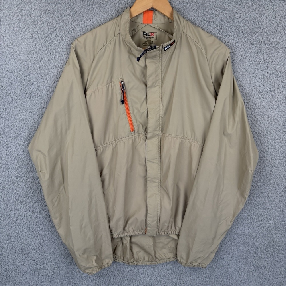 Vintage RLX Polo Sport Windbreaker Mens Medium Beige Full Zip Lightweight Golf